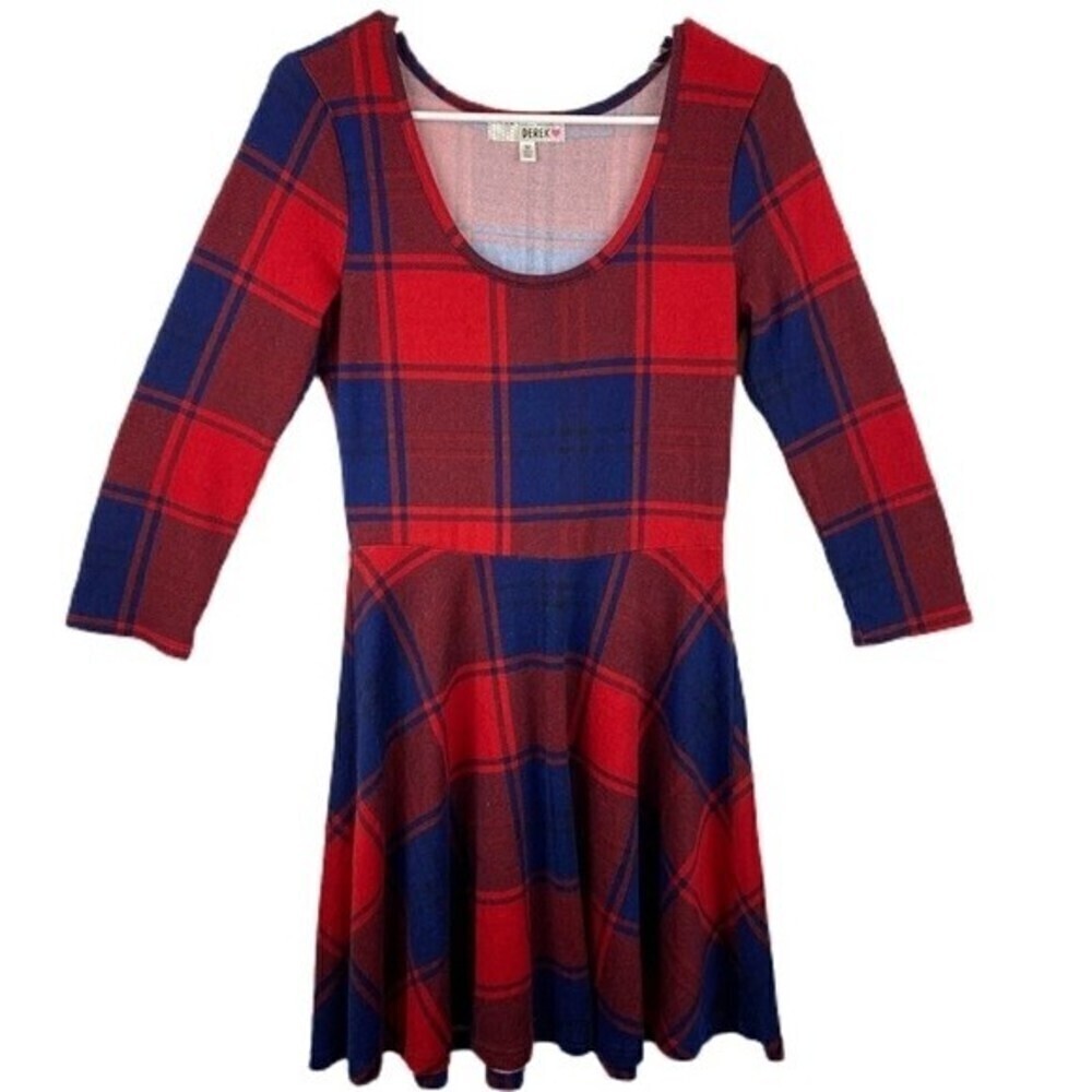 I'm In Love with Derek Dress Womens Medium Blue Red Long Sleeve